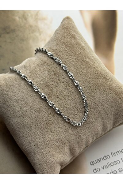 roshel Tarnish Resistant Stainless Steel Singapore Chain Silver Color Necklac...