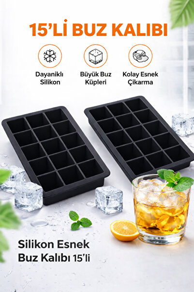 HGROUP 15'li Silikon Buz Kalıbı 2'li Set - Esnek ve Kolay Çıkan Buzluk Kalıbı...