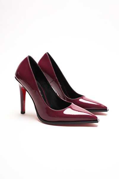 Ayakkabı Ateşi Pantofi cu toc stiletto din piele lacuita burgundy cu varf asc...