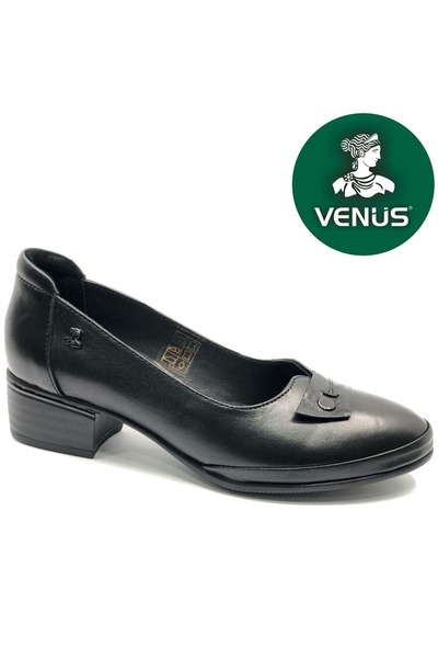 Venüs Accentor Genuine Leather Women's Heeled Shoes Black