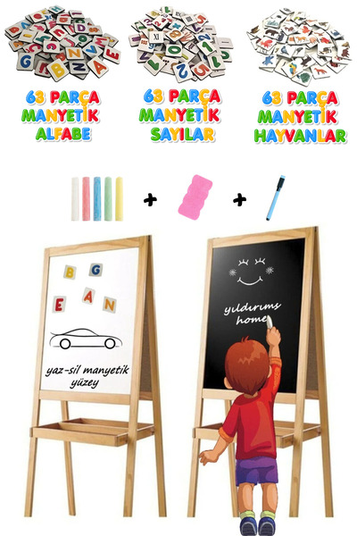 Yıldırım's Home Ayaklı Katlanabilir Yazı Tahtası - 189 Adet Magnetli - Harf -...