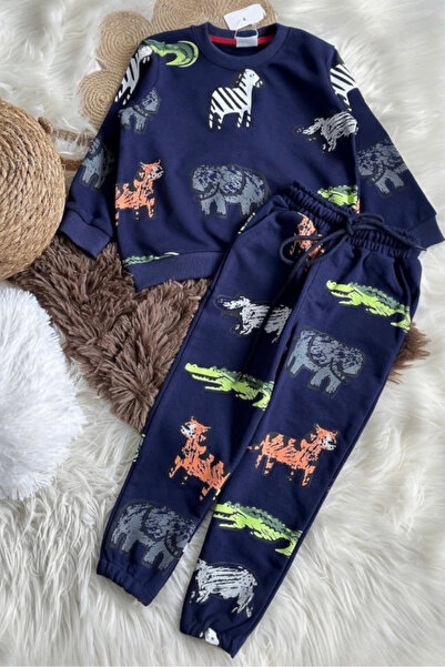 morbella Safari Animal Pattern (Zebra, Elephant, Etc.) Children's Navy Blue C...