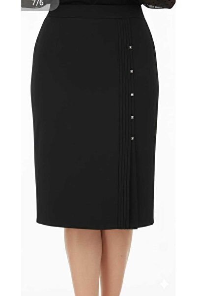 Butik Kısa Nevrürlü Taş Detaylı Astarlı Portoriko Kumaş Etek