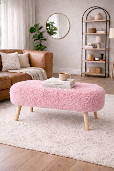 DEKOR MOBİLYACIM Paris Retro Ahşap Ayaklı Geniş Oturum Alanlı Oval Bench Puf ...