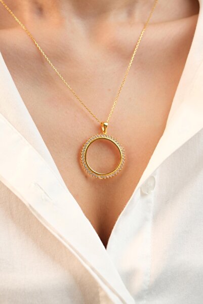 Kiriş Gümüş 925 Ayar Gümüş Yarım Altın Takmak İçin Kadın Gümüş Kolye (Altın Y...