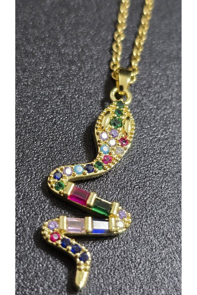 stainles steel Yılan Desenli Zirkon İşlemeli Paslanmaz Çelik Kolye