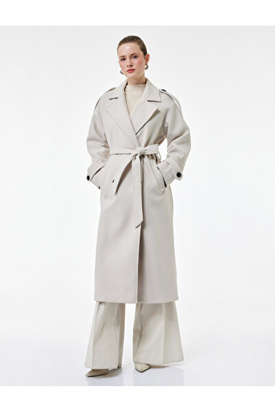 Koton Trenç Kaban Kaşe Kruvaze Düğmeli Kemerli Cepli Uzun Kollu