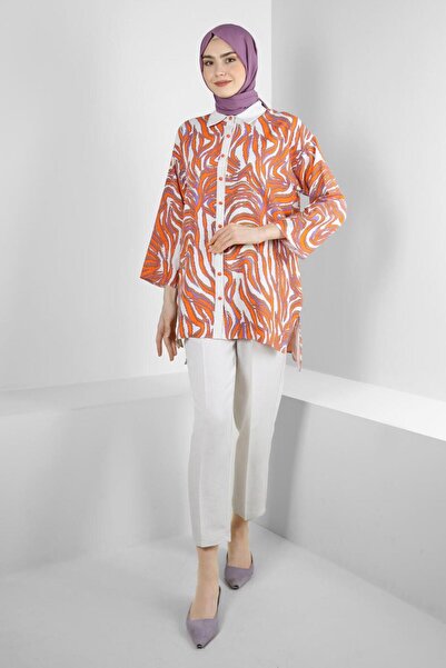 Alvina PATTERNED SHIRT COLLAR DOUBLE PANT SUIT 43631-1