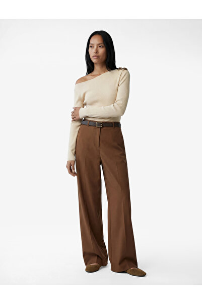 Koton X Melis Ağazat - Long Sleeve Boat Neck Knit Sweater with Brooch Detail