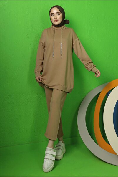 TRENDTESETTÜR KADIN KAHVE (CAMEL) BAĞCIK DETAYLI PANTOLONLU EŞOFMAN TAKIM T 0143