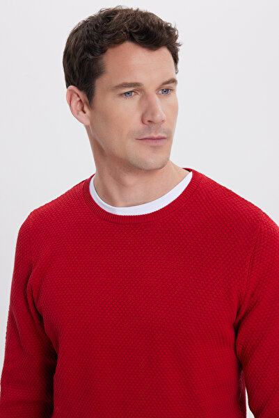 Tudors Pulover roșu din tricot cu model tip fagure, cu decolteu crew, cu o fo...