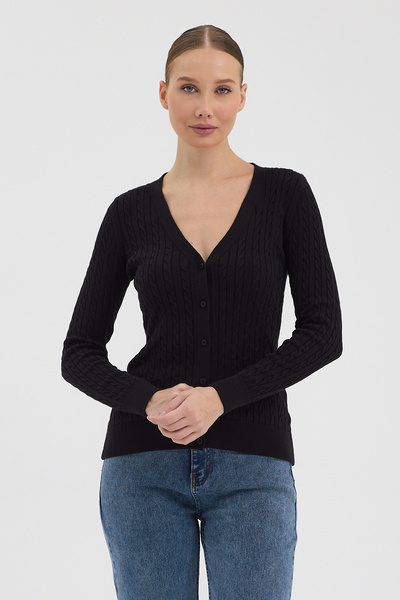 hateko Жіночий светр з 100% бавовни, чорний, з плетеним візерунком – плетений...