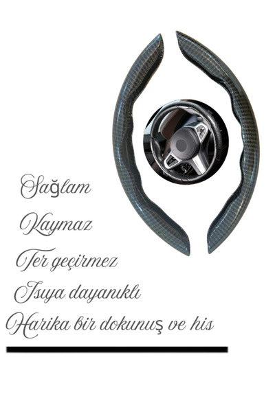 Autokit Karbon Fiber Direksiyon Kılıfı Siyah-Gri Parçalı Direksiyon Koruyucu Kılıf
