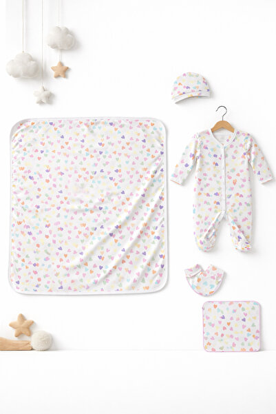 Miniday Baby Baby Girl Printed 5-Piece Set: Jumpsuit, Blanket, Hat, Heart-Sha...
