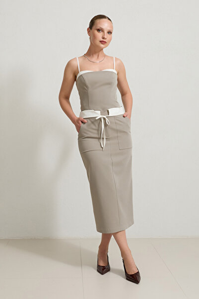 Setre Fusta midi cu dantelă și buzunar detaliat