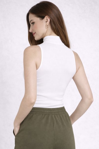 mezozoik alışverişte ikinci dönem Sleeveless High Neck Corded Fabric Bodysuit