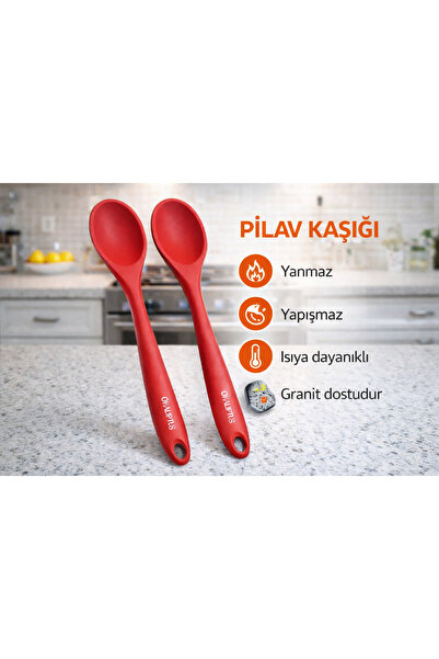 Ekostem 28 cm Sert Uçlu Isıya Dayanıklı Okaliptus Yanmaz Yapışmaz Silikon Kaş...