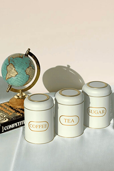 Sarkap Home Kubbe Kapaklı 3'lü Dekoratif Metal Saklama Kutusu Seti - Krem