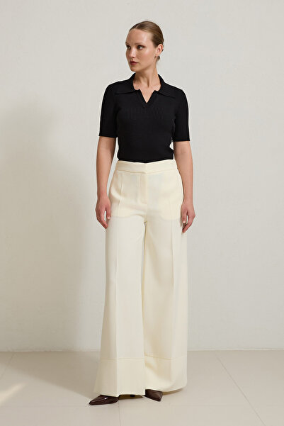 Setre Krem Paça Detaylı Rahat Kesim Pantolon