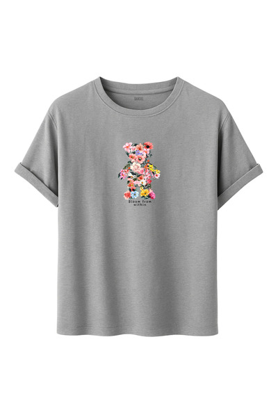 DK DAKSEL Urs cu model de flori cu imprimeu Confortabil basic Model tricou Un...