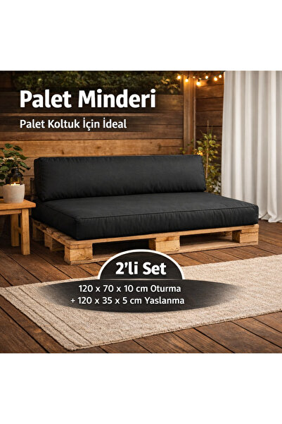 PUFBU Eko Palet & Yer Minderi 2’li Set | Oturma + Yaslanma | Siyah