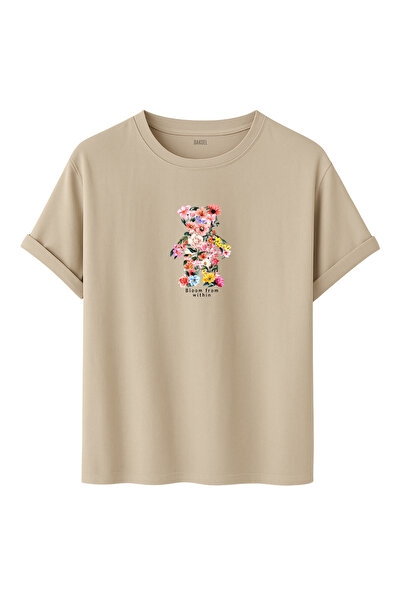 DK DAKSEL Urs cu model de flori cu imprimeu Confortabil basic Model tricou Un...