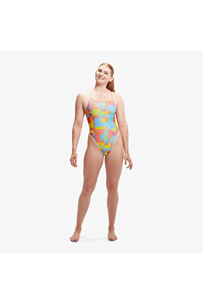 SPEEDO Allover Digital V-Back Kadın Renkli Mayo