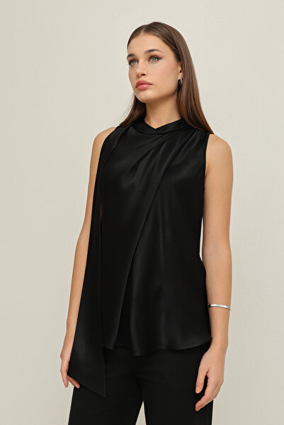 Setre Черно без ръкави асиметрично, рибарска яка с шал детайли трико