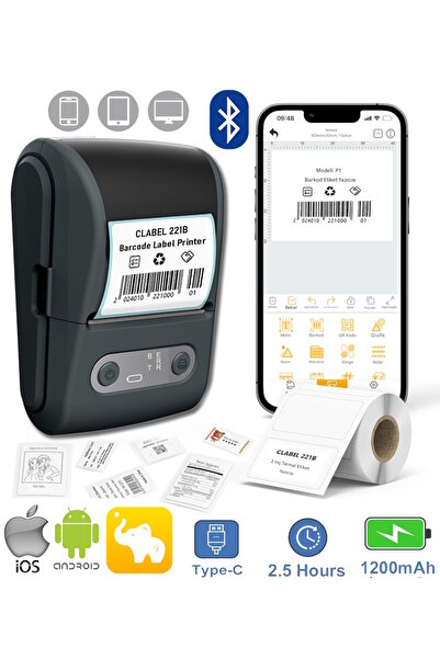 Ventus Mpia P1 Etiket Yazıcısı Kablosuz Taşınabilir Bluetooth, USB Şarjlı, An...