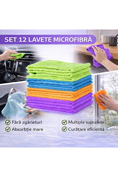 SMARTECH Set lavete microfibră 12 buc, 30x30 cm, suprafețe universale, curăța...