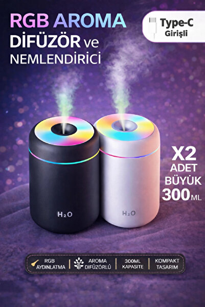 Berdina Home 2li LED Işıklı USB Ultrasonik Hava Nemlendirici Buhar ve Koku Ma...