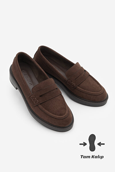 Marjin Women's Loafer Daily Classic Shoes Casual Moccasin Fonle Brown Suede