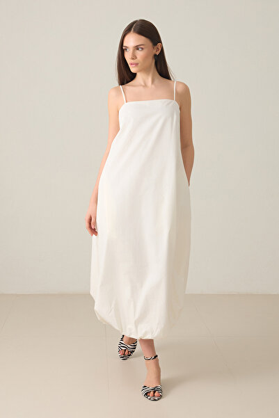 Setre Rochie cu balon cu croială relaxată cu bretele din bumbac ecru