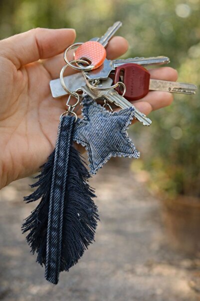 Dema Handcrafted Leaf Star Detailed Denim Bag Charm