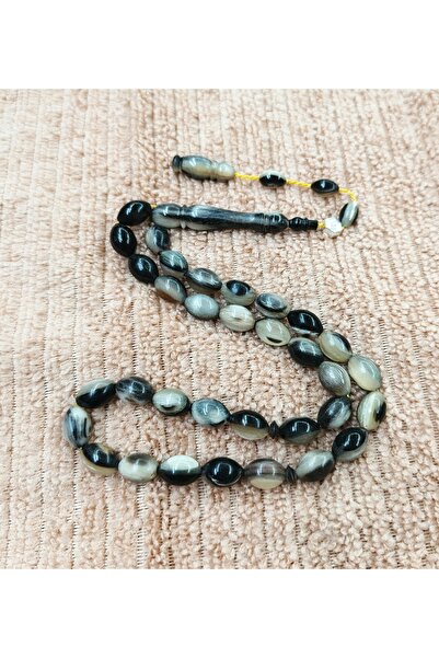 İnan Tesbih Black and White Natural Ram Horn Barley Cut Prayer Beads