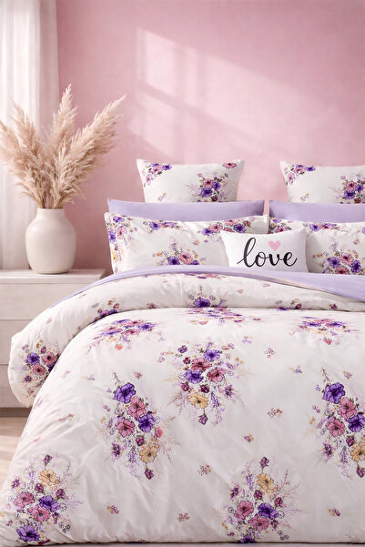 İQON Elastic Sheet Duvet Cover Set Double Size Bouquet Lilac