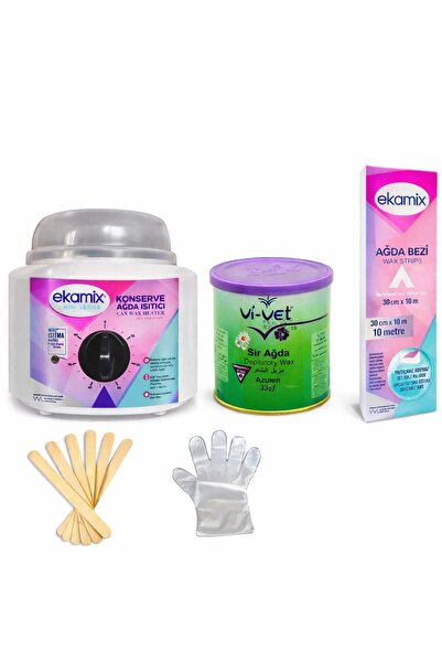 Ekamix Konserve Ağda Makinesi+vivet Azulen Ağda 240 ml +Bez 10 mt