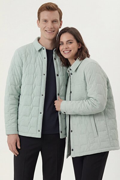 Sabri Özel Giotelli Yeşil Regular Fit Gömlek Yaka Desenli Mont Ceket