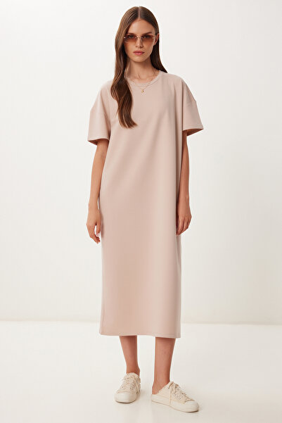 Lovelyİstanbul Βαμβακερό Καλοκαιρινό Casual Βαμβακερό Φόρεμα DARK CREAM LUB0056