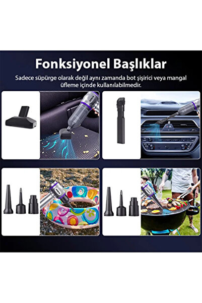 Ally Ezere 20.000pa Güçlü Portatif Taşınabilir Vakumlu Kablosuz Üflemeli Mini Araç Süpürgesi Çantalı
