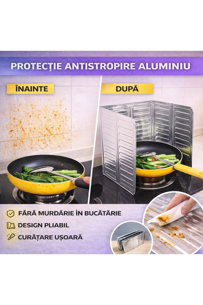 SMARTECH Protectie aragaz antistropire pentru gatit, Aluminiu, Argintiu