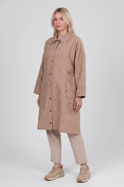 Invee Büyük Beden Yaprak Desenli Ceket - Camel