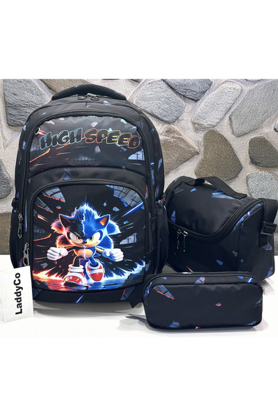 LaddyCo Primary School Bag Boy's 3-Piece Set Black Primary School Bag Charact...