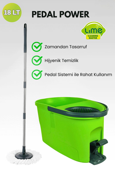 Lime Pedallı Turbo Temizlik Seti - Microfiber Bezli - Döner Başlıklı Otomatik...