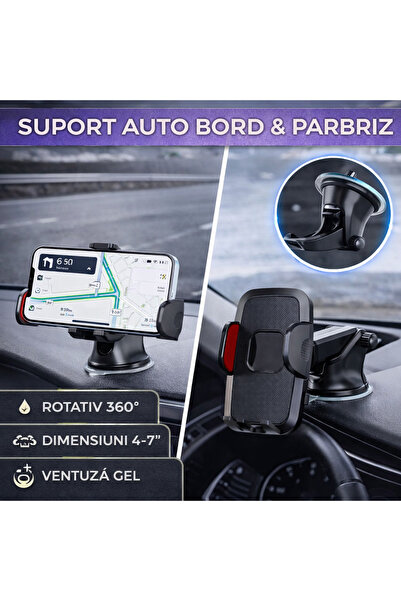 SMARTECH Suport auto pentru telefon, reglabil, rotație 360°, compatibil cu sm...