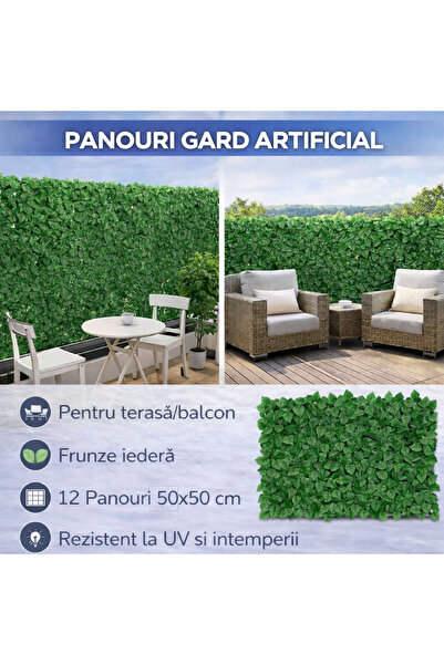 SMARTECH Set de 12 panouri de gard din iederă artificială 50x50 cm - Paravan ...
