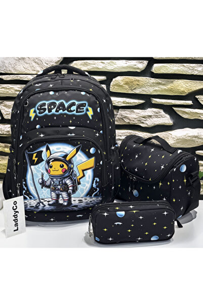LaddyCo Primary School Bag Boy's 3-Piece Set Black Primary School Bag Charact...