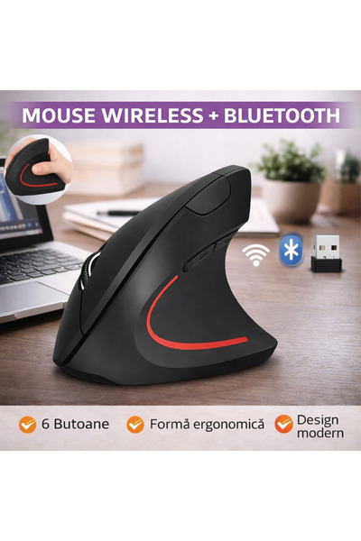 SMARTECH Mouse wireless vertical ergonomic (BT5.0/3.0 + 2.4G, 1200 DPI, 6 but...