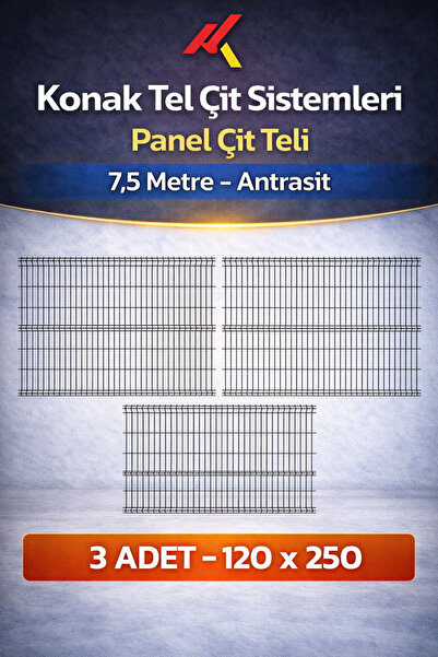 Konak Tel Çit Aksaray (3 ADET) Bahçe Panel Çim Çiti Teli 120x250 cm 4.mm Tel ...