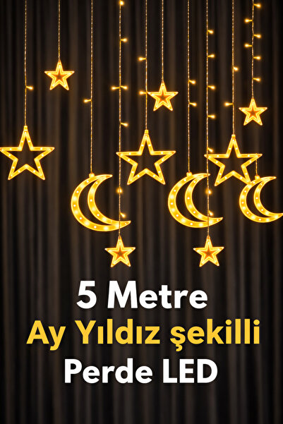 Arfseb Dekoratif Ay Yıldız LED Perde Işık | 3 Metre, 8 Fonksiyonlu, Su Geçirmez